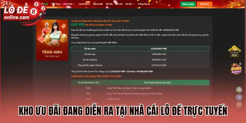 Vic88 - Nhà Cái Đổi Thưởng Tiền Tỷ Từ Game Lô Đề Online 3 Kho ưu đãi đang diễn ra tại nhà cái lô đề trực tuyến
